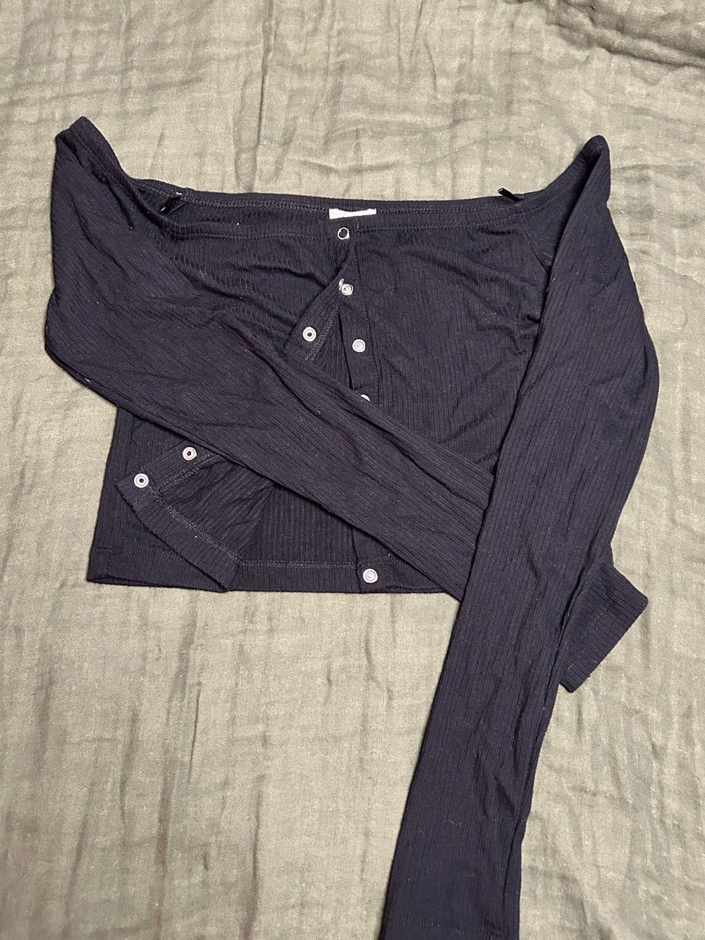 Garage Black Long-Sleeve Ribbed Henley